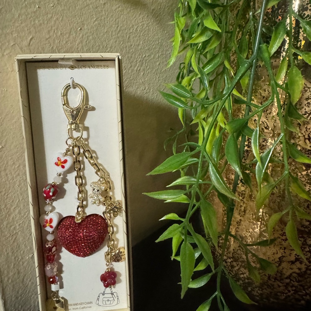 eye candy Red & Gold Heart Charm Keychain with Beads